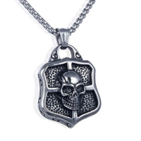 Steel Hearts Silver Skull on Shield Necklace Main Image