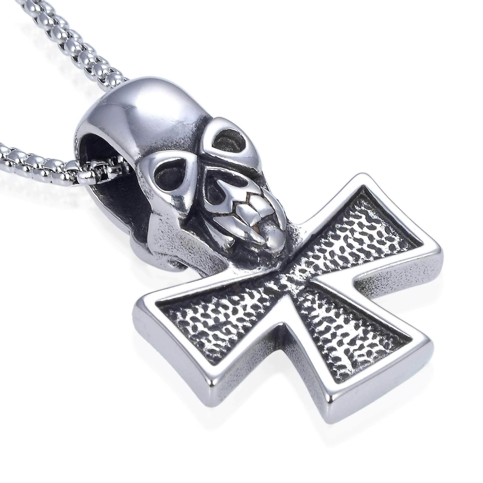 Kalifano Steel Hearts Jewelry Steel Hearts Skull & Block Cross Necklace SHN120-100