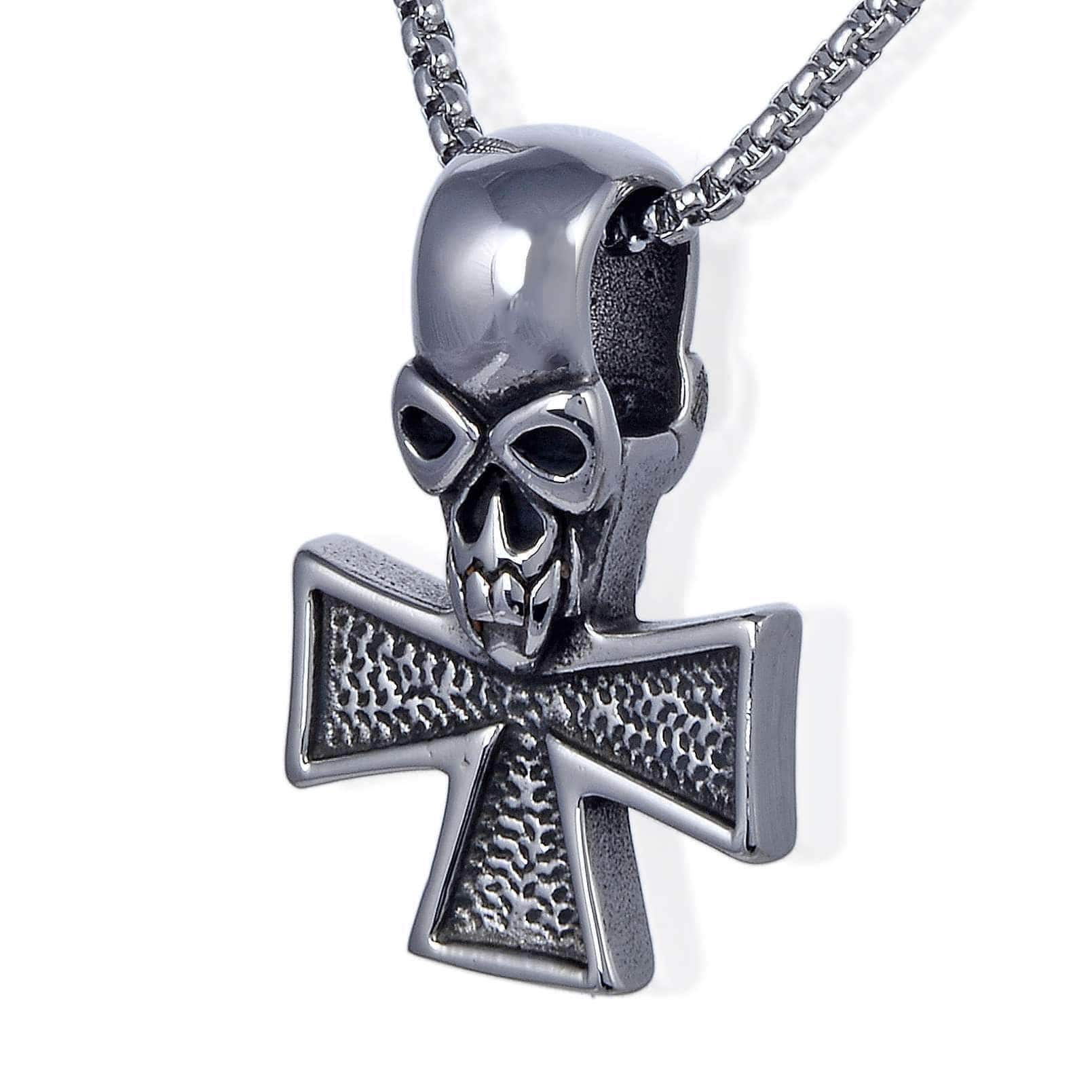 Kalifano Steel Hearts Jewelry Steel Hearts Skull & Block Cross Necklace SHN120-100