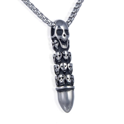 Kalifano Steel Hearts Jewelry Steel Hearts Skull-Carved Bullet Necklace SHN120-62
