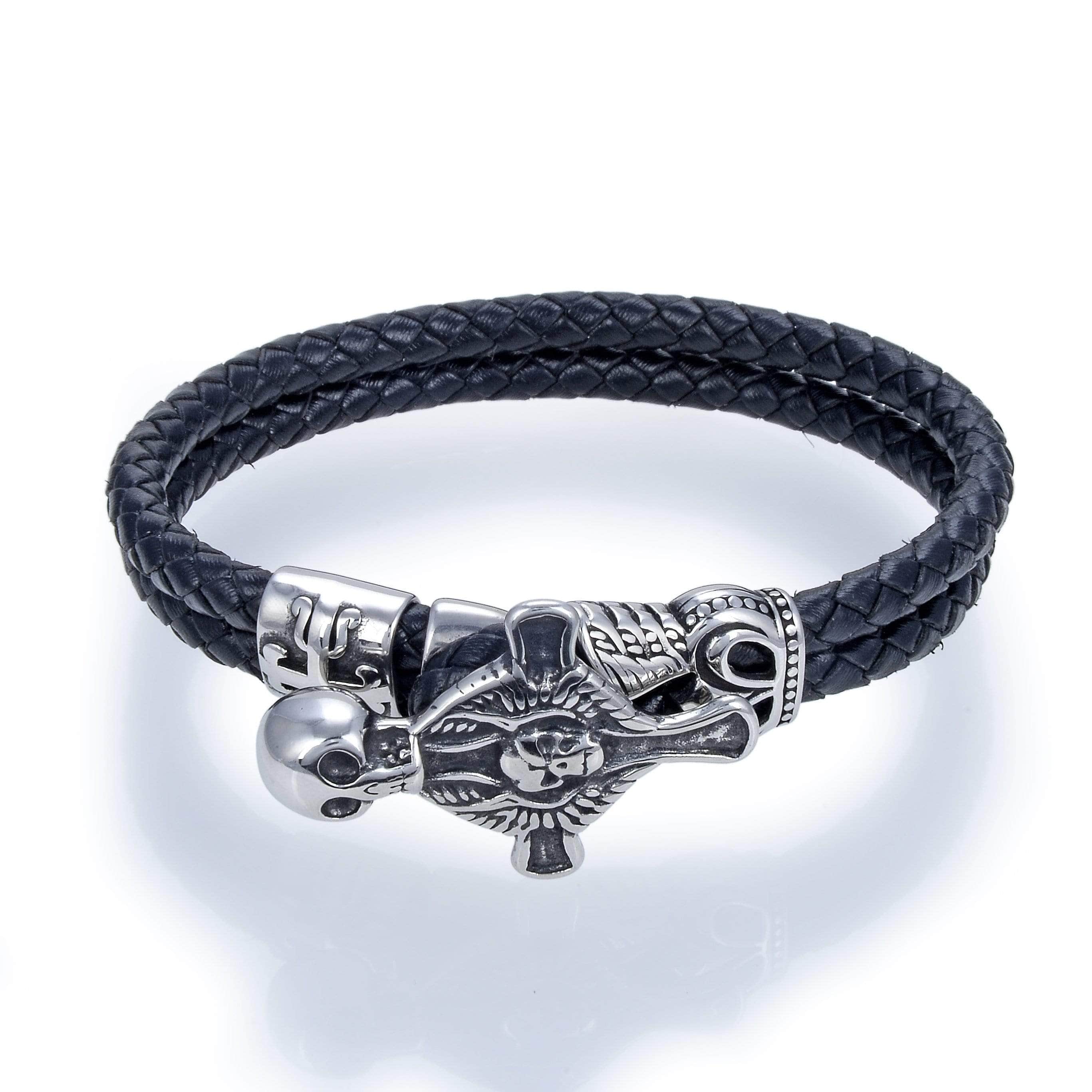 Kalifano Steel Hearts Jewelry Steel Hearts Skull Celtic Cross Black Leather Bracelet SHB200-118