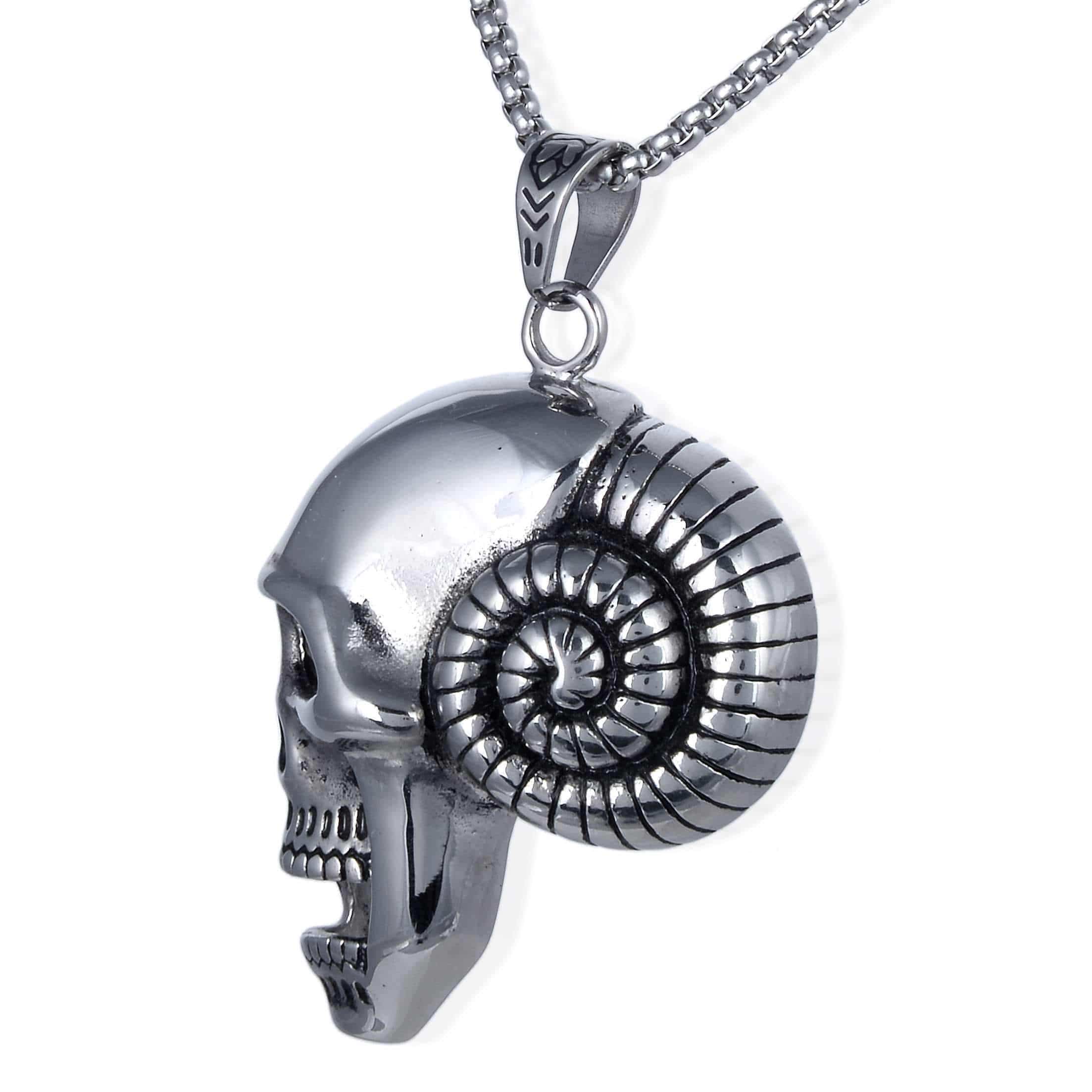 Kalifano Steel Hearts Jewelry Steel Hearts Skull Horn Necklace SHN120-67