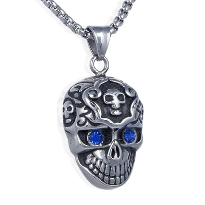 Kalifano Steel Hearts Jewelry Steel Hearts Skull with Blue Gemstone Necklace SHN120-123