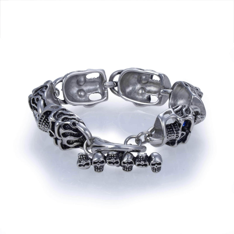 Kalifano Steel Hearts Jewelry Steel Hearts Skull with Blue Gemstone Toggle Lock Bracelet SHB400-24