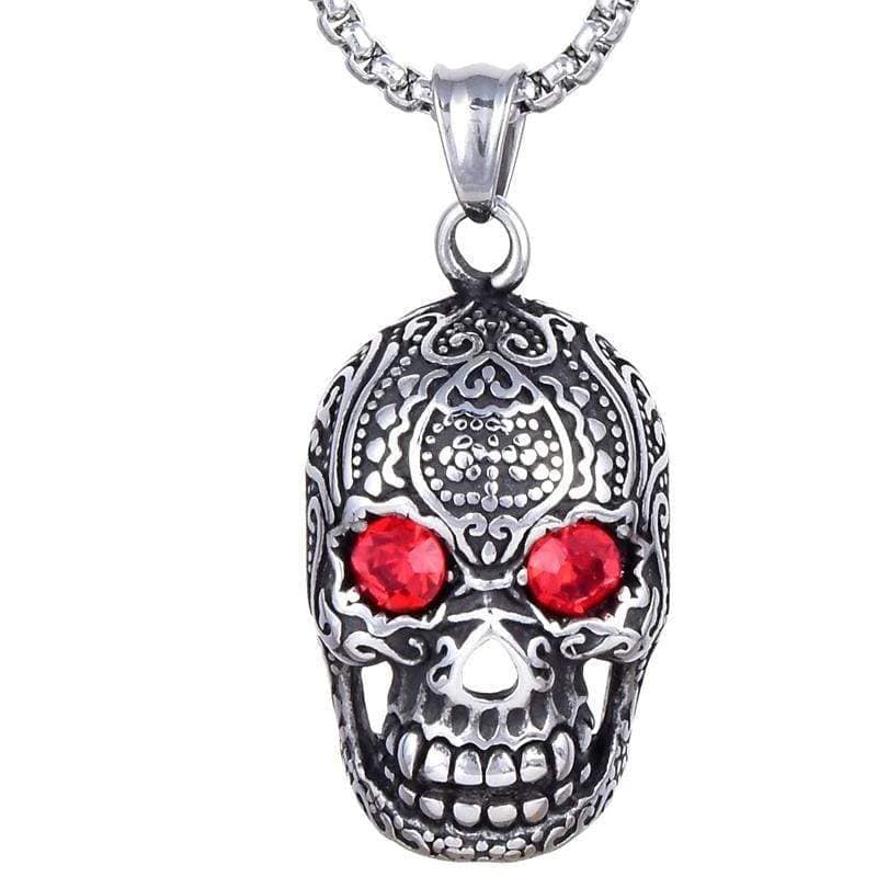 Kalifano Steel Hearts Jewelry Steel Hearts Skull with Red Eyes Gemstone Necklace SHN120-21