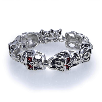 Kalifano Steel Hearts Jewelry Steel Hearts Skull with Red Gemstone Toggle Lock Bracelet SHB400-23