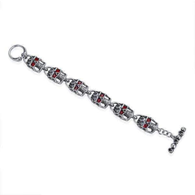 Kalifano Steel Hearts Jewelry Steel Hearts Skull with Red Gemstone Toggle Lock Bracelet SHB400-23