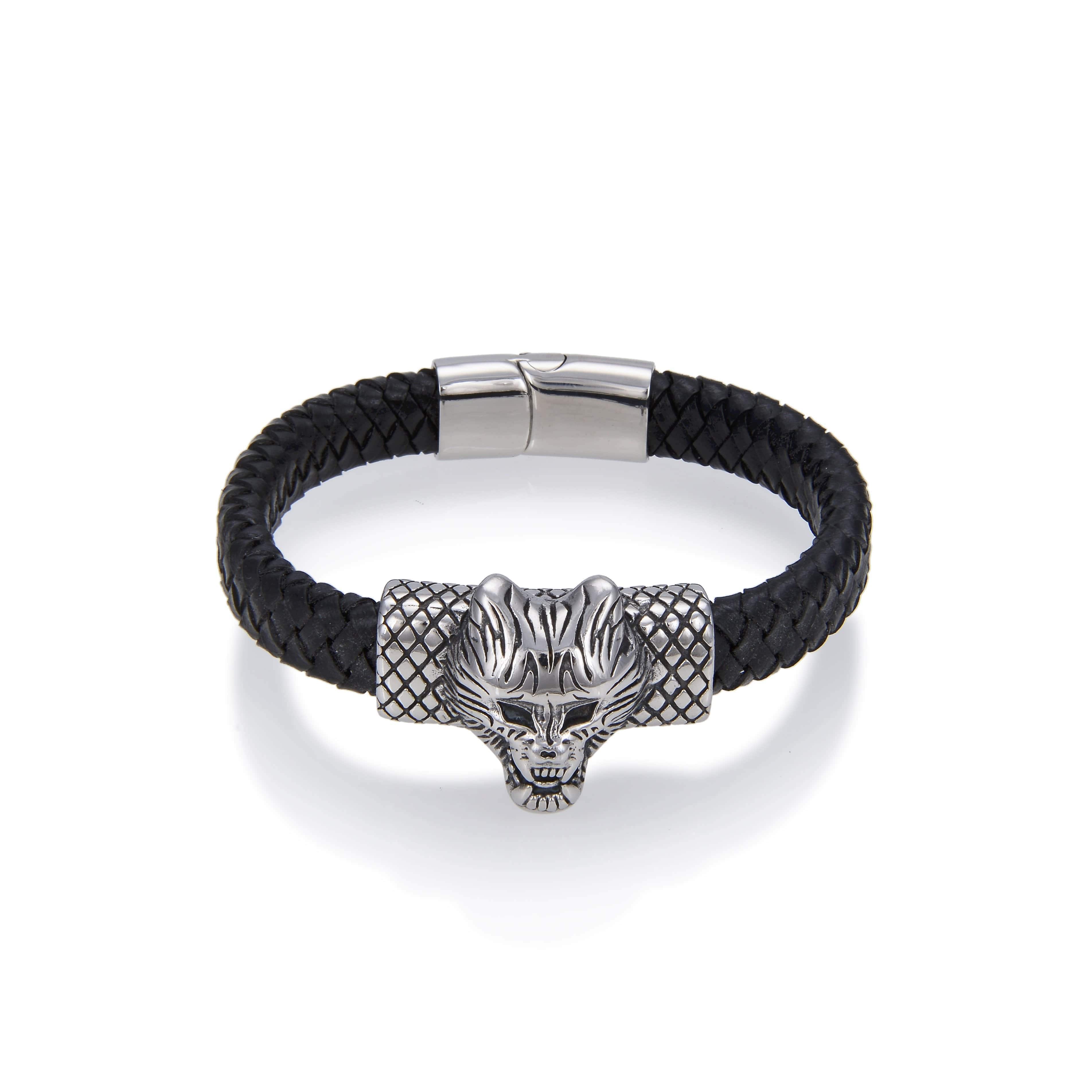 Kalifano Steel Hearts Jewelry Steel Hearts Werewolf Head Black Leather Bracelet SHB200-91