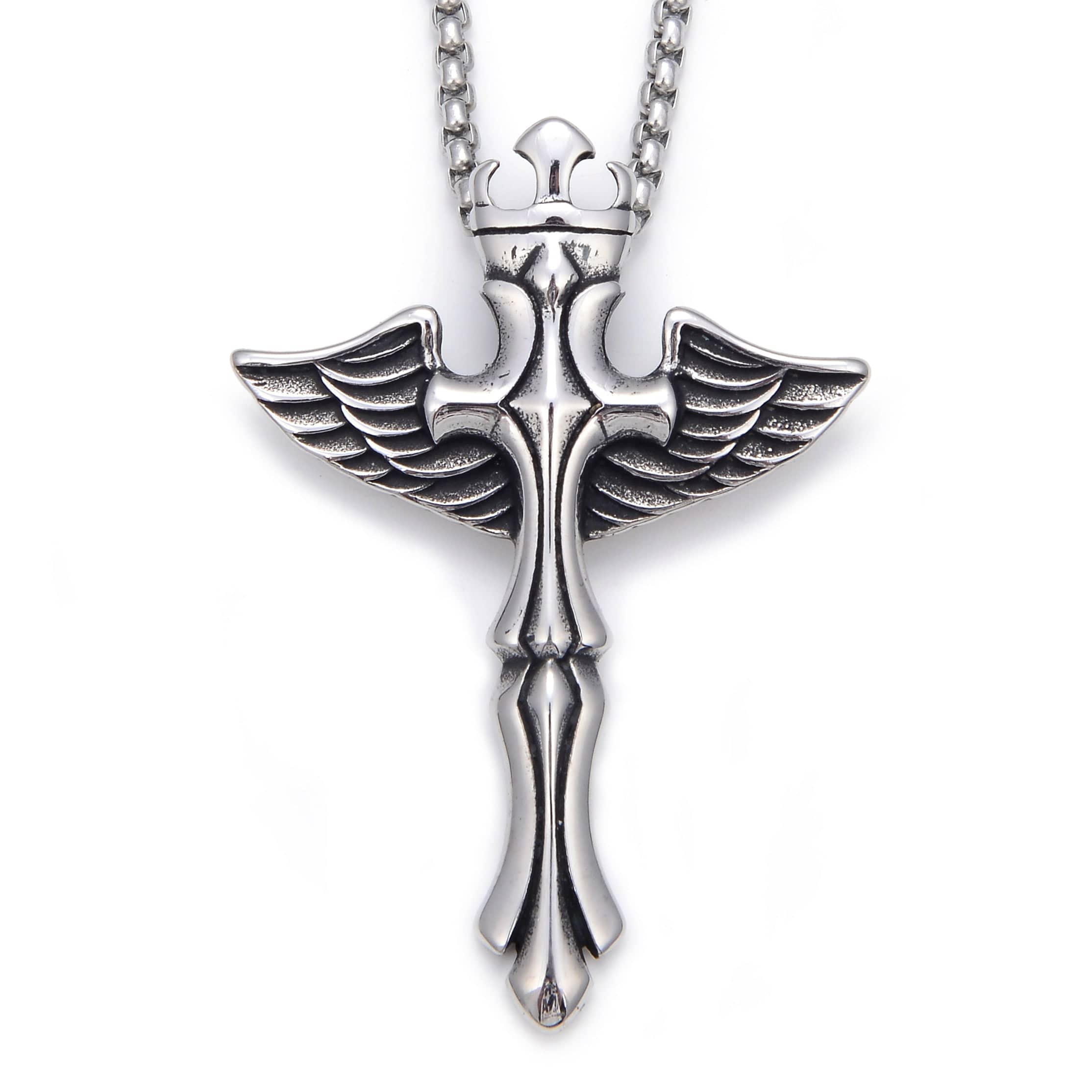 Kalifano Steel Hearts Jewelry Steel Hearts Winged Cross Necklace SHN120-105