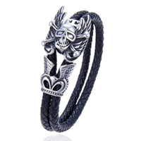Steel Hearts Winged Skull and Crown Leather Bracelet Main Image