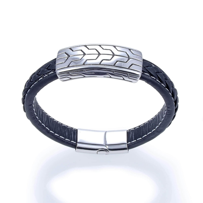 Kalifano Steel Hearts Jewelry Steel Hearts Y Pattern Black Leather Bracelet SHB200-128