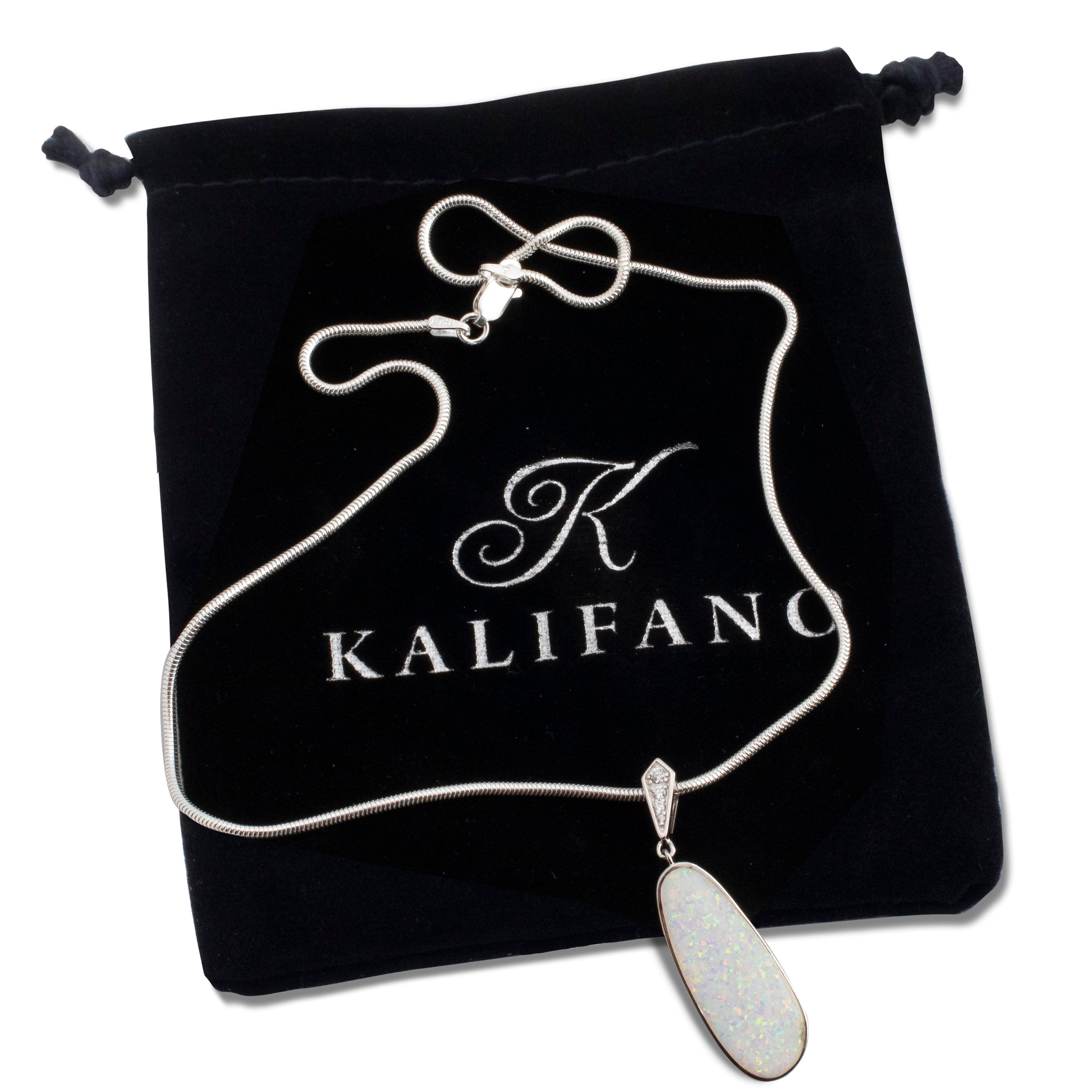 Kalifano Sterling Silver Opalite Sterling Silver White Opal Teardrop Pendant with Sterling Silver Chain OPLP-33563-WO