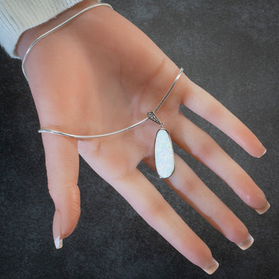 Kalifano Sterling Silver Opalite Sterling Silver White Opal Teardrop Pendant with Sterling Silver Chain OPLP-33563-WO