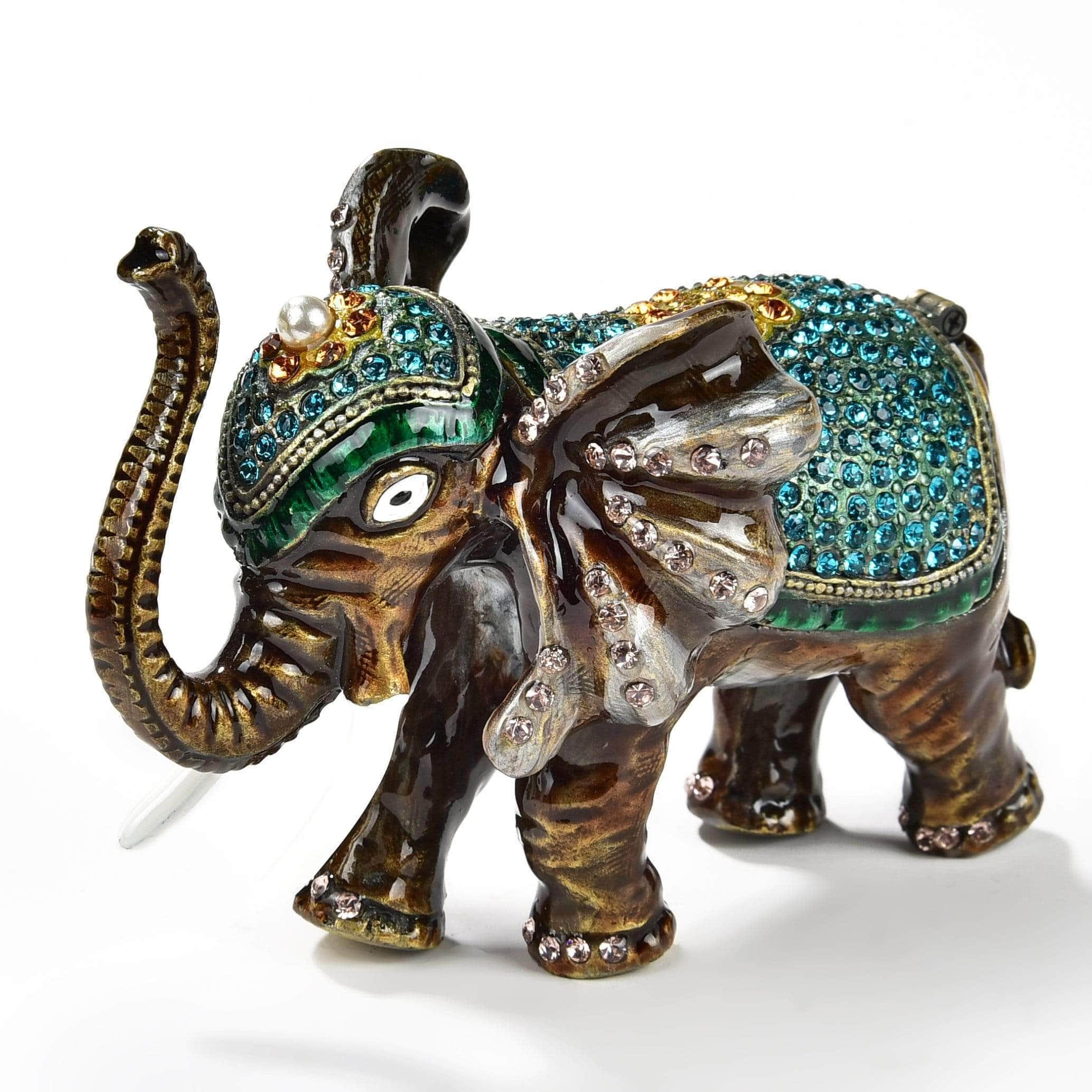 Kalifano Vanity Figurine Aqua Elephant Figurine Keepsake Box made with Crystals SVA-075