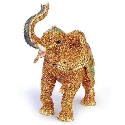 Kalifano Vanity Figurine Gold Elephant Figurine Keepsake Box made with Crystals SVA-082