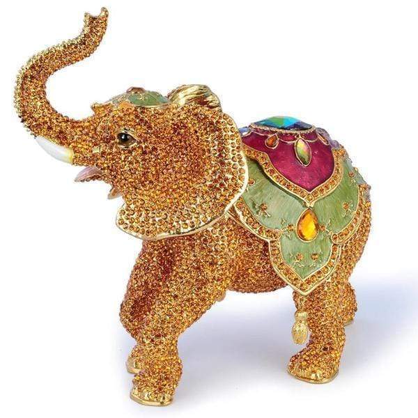 Kalifano Vanity Figurine Gold Elephant Figurine Keepsake Box made with Crystals SVA-082