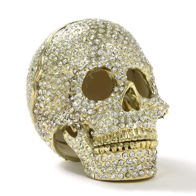 Kalifano Vanity Figurine Gold Skull Figurine Keepsake Box made with Crystals SVA-076