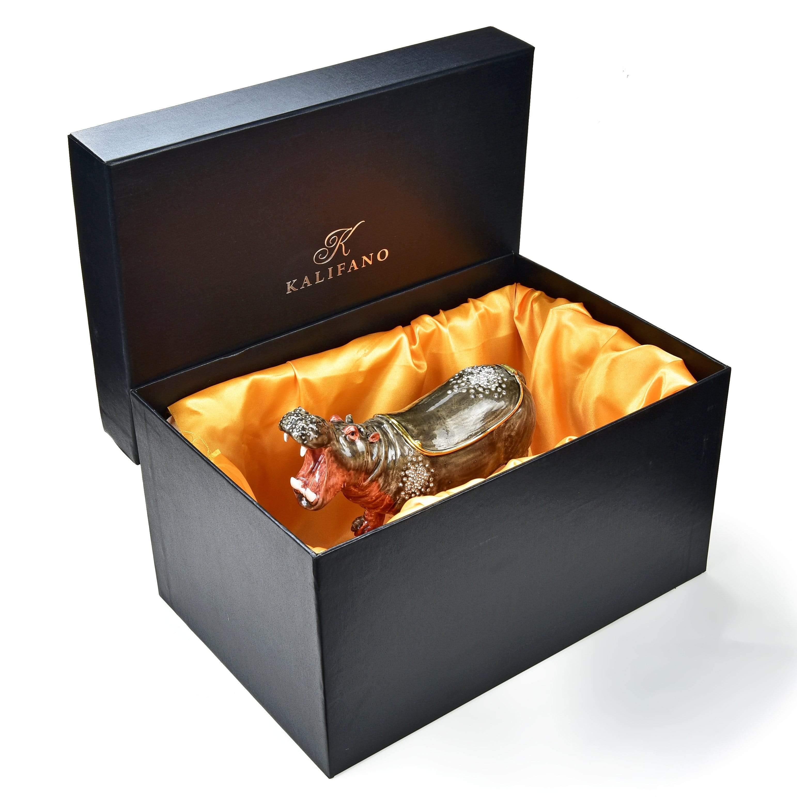 Kalifano Vanity Figurine Hippo Figurine Keepsake Box made with Crystals SVA-098