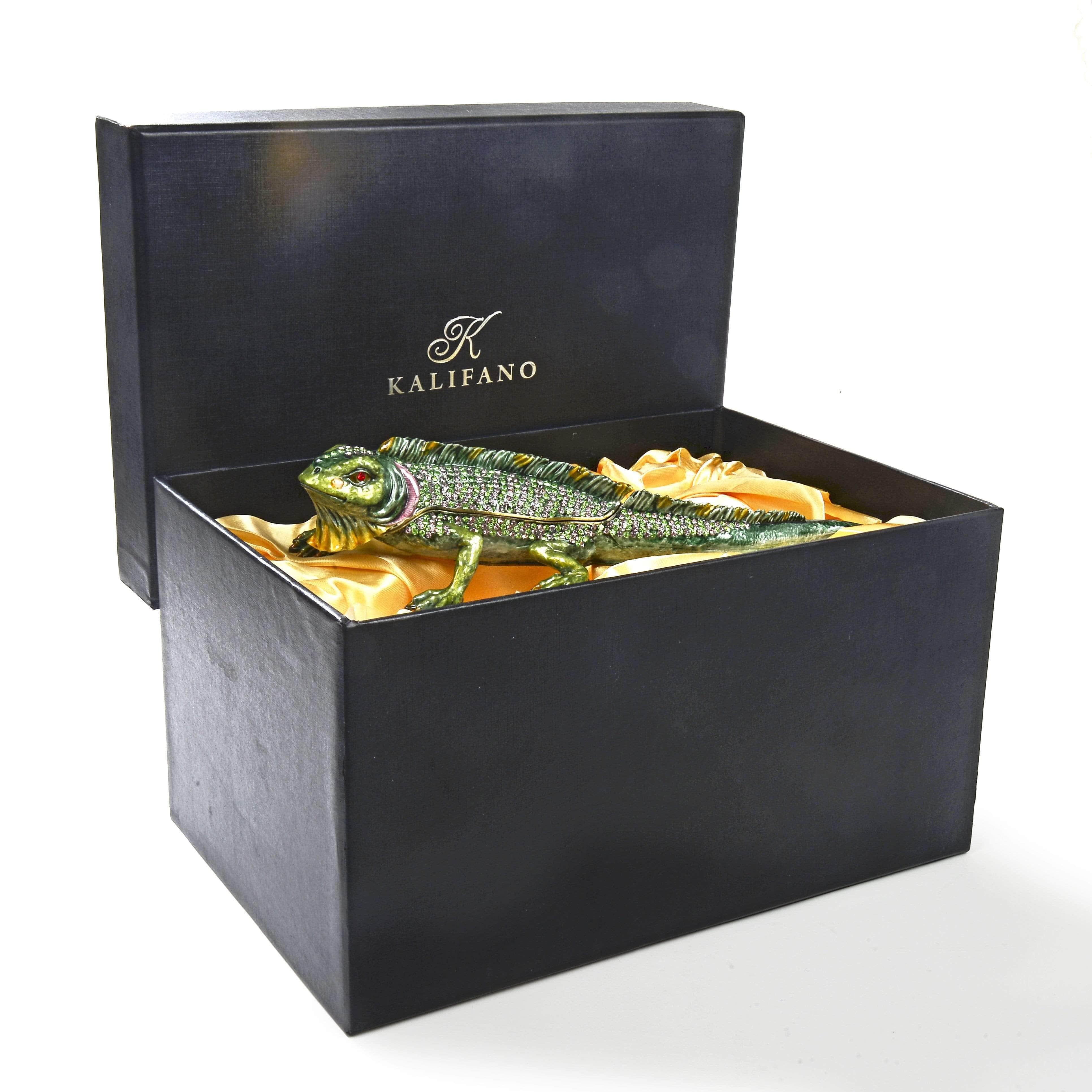 Kalifano Vanity Figurine Iguana Figurine Keepsake Box made with Crystals SVA-081