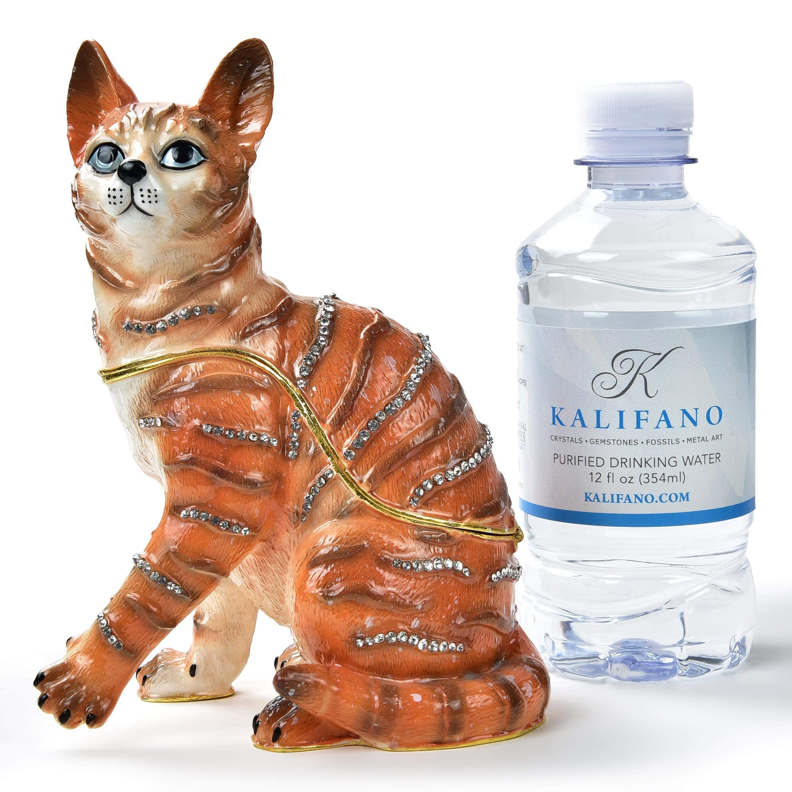 Kalifano Vanity Figurine Orange Cat Figurine Keepsake Box made with Crystals SVA-095