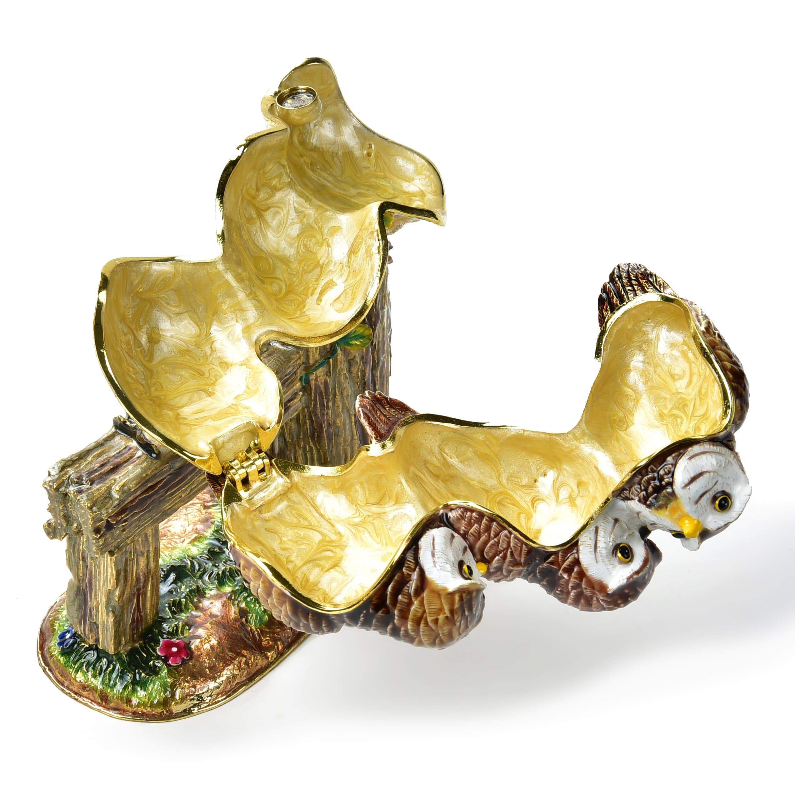 Kalifano Vanity Figurine Owl Family on Branch Figurine Keepsake Box made with Crystals SVA-088