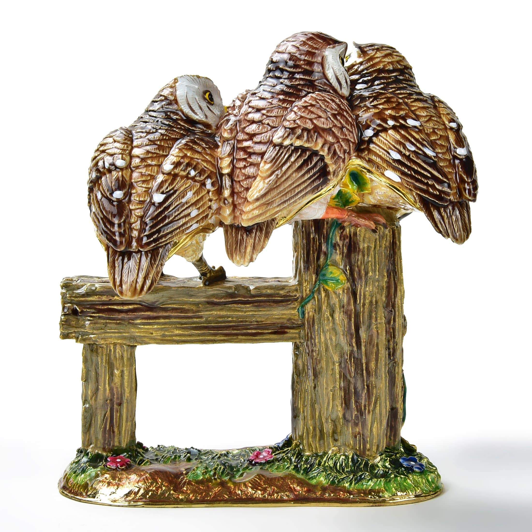 Kalifano Vanity Figurine Owl Family on Branch Figurine Keepsake Box made with Crystals SVA-088