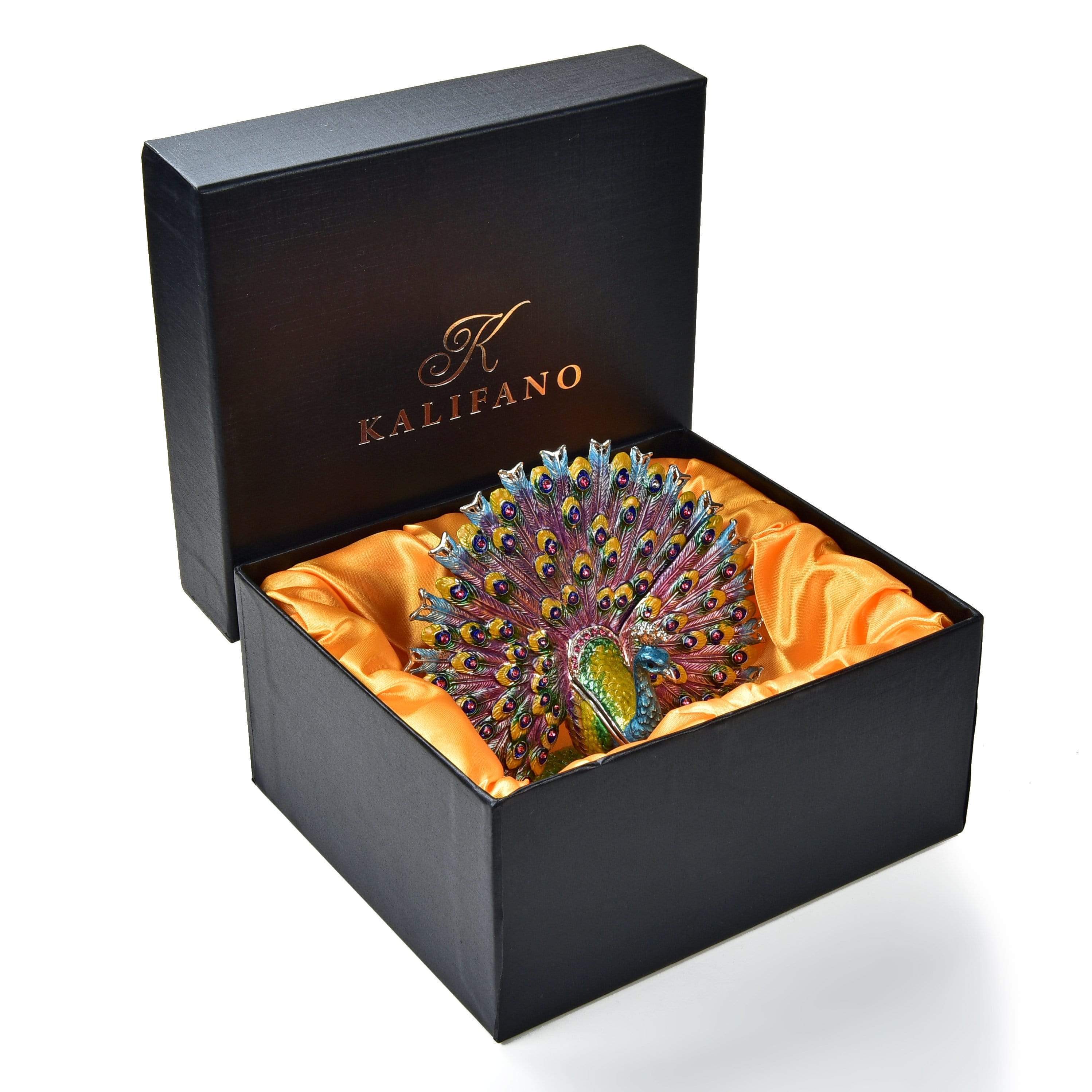 Kalifano Vanity Figurine Peacock Figurine Keepsake Box made with Crystals SVA-086