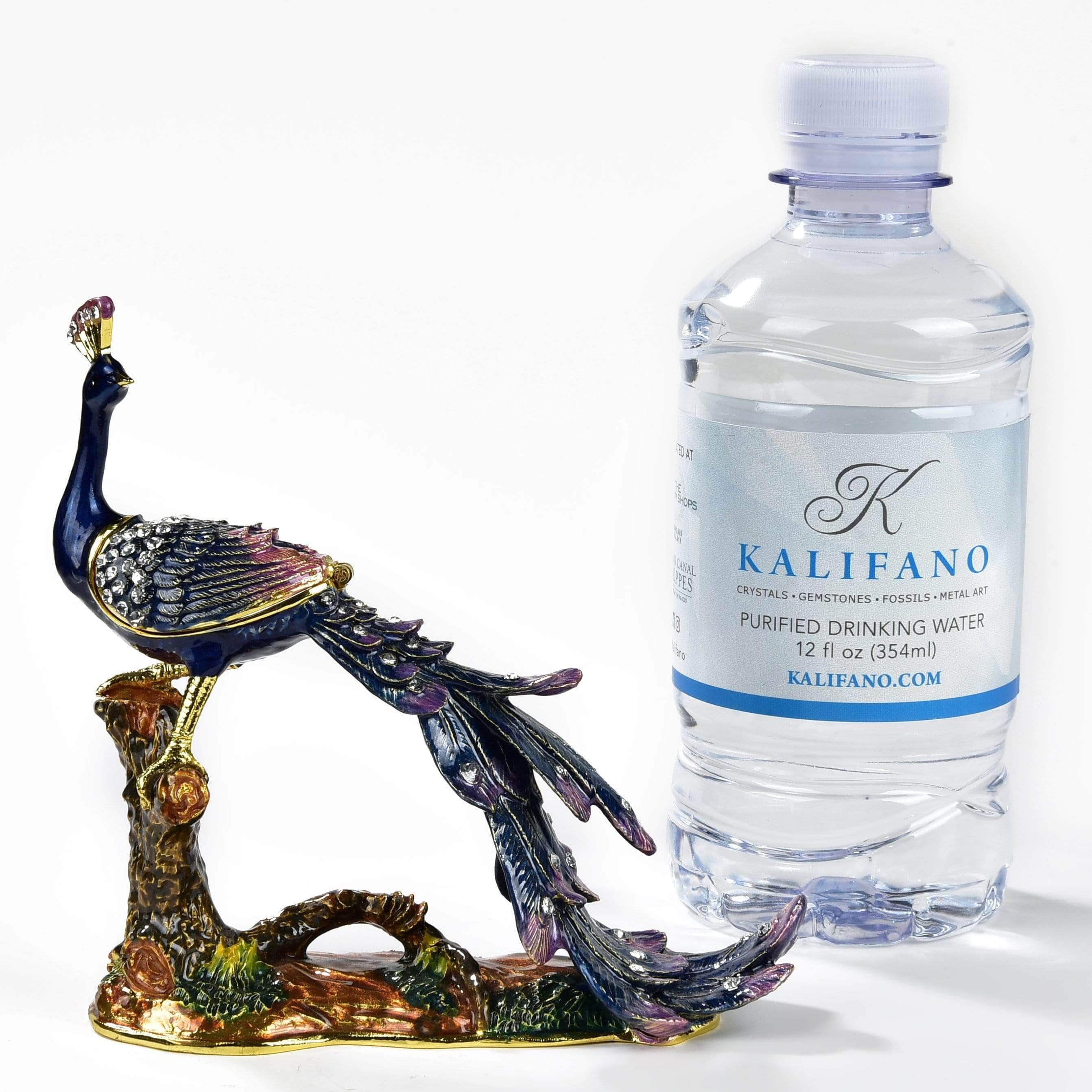 Kalifano Vanity Figurine Peacock on Branch Figurine Keepsake Box made with Crystals SVA-062