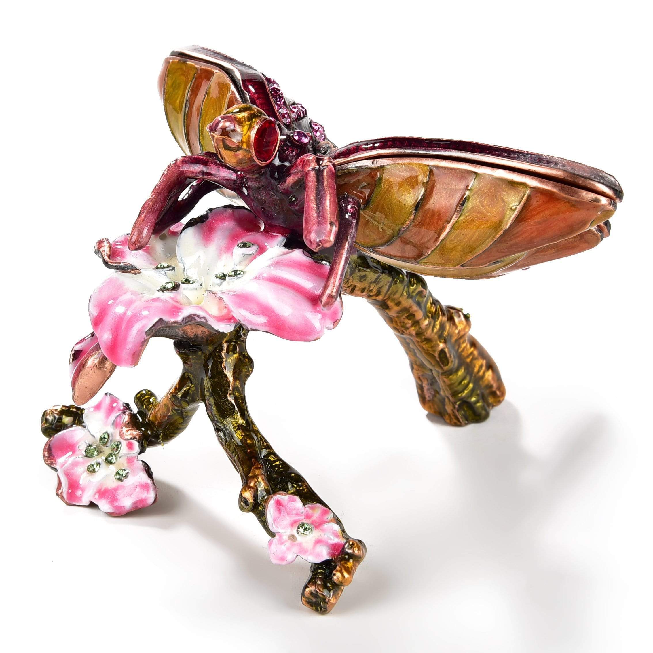 Kalifano Vanity Figurine Pink & Purple Dragonfly Crystal Figurine Keepsake Box SVA-024