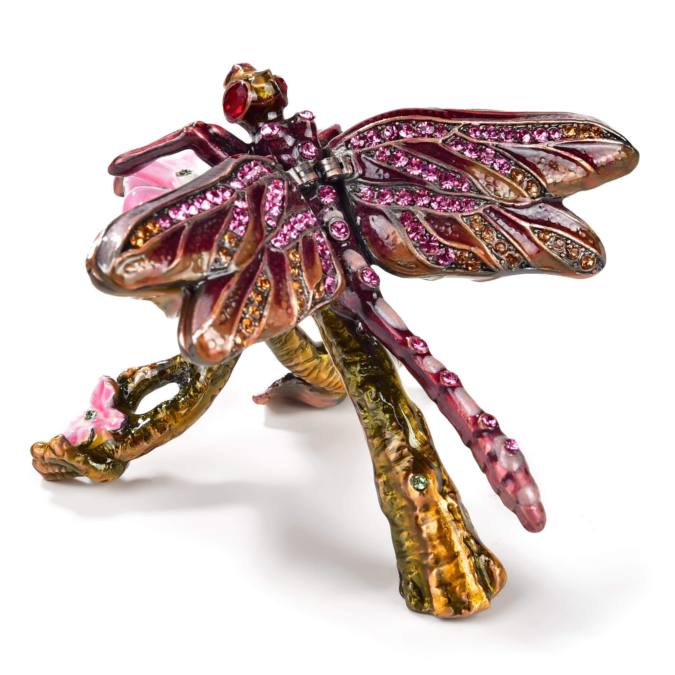 Kalifano Vanity Figurine Pink & Purple Dragonfly Crystal Figurine Keepsake Box SVA-024