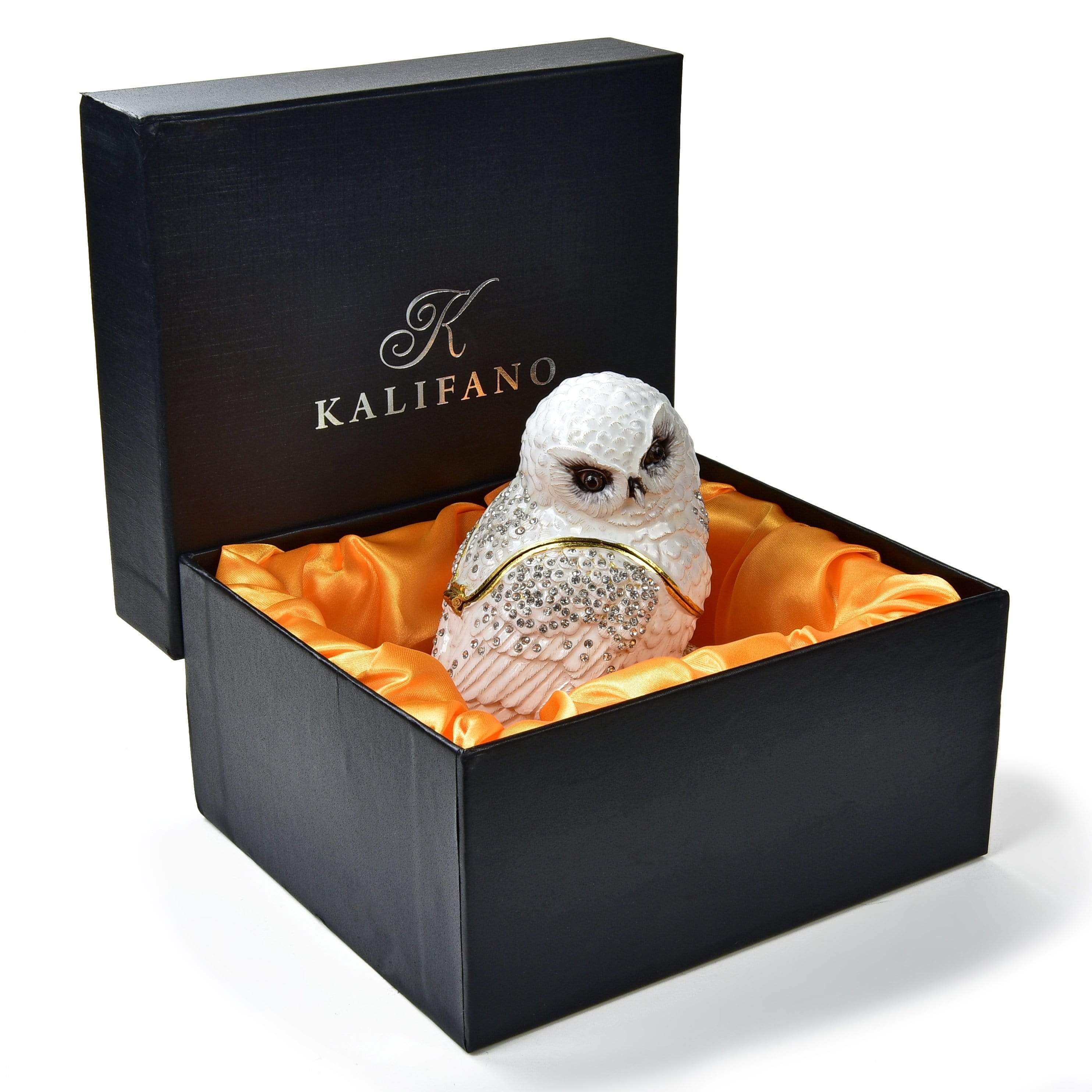 Kalifano Vanity Figurine Snowy White Owl Figurine Keepsake Box made with Crystals SVA-092