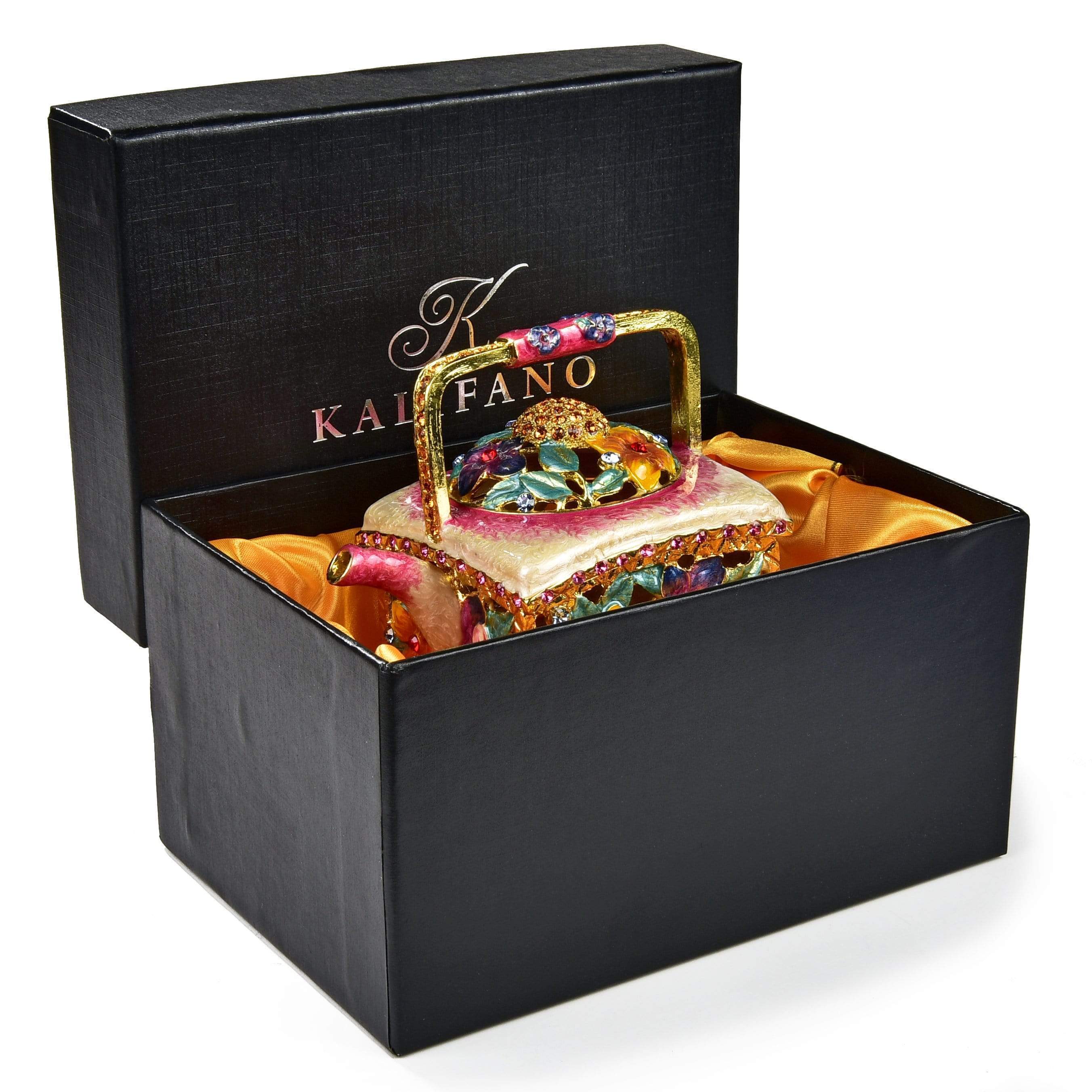Kalifano Vanity Figurine Teapot Figurine Keepsake Box made with Crystals SVA-064