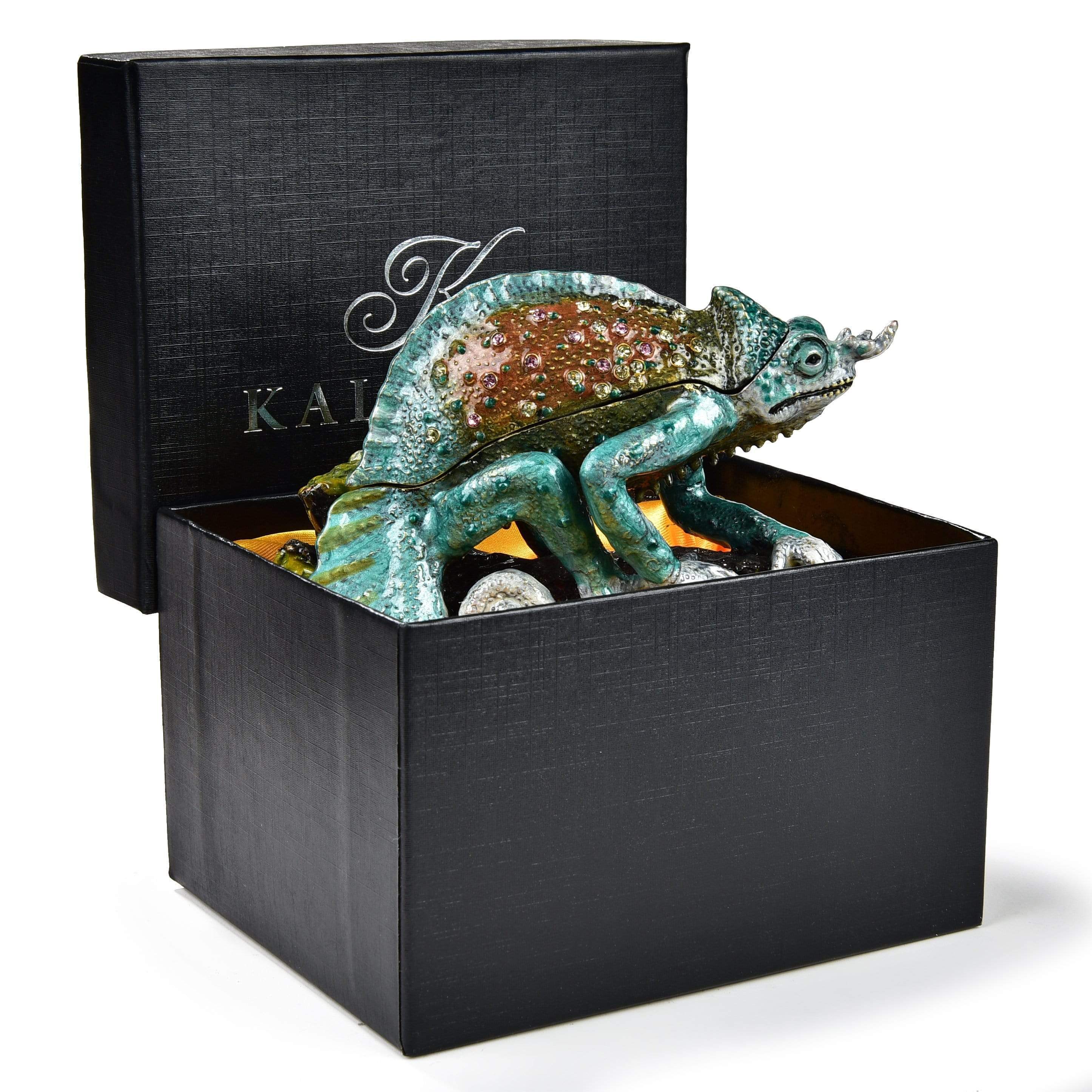 Kalifano Vanity Figurine Vanity Chameleon Figurine Keepsake Box made with Crystals SVA-052