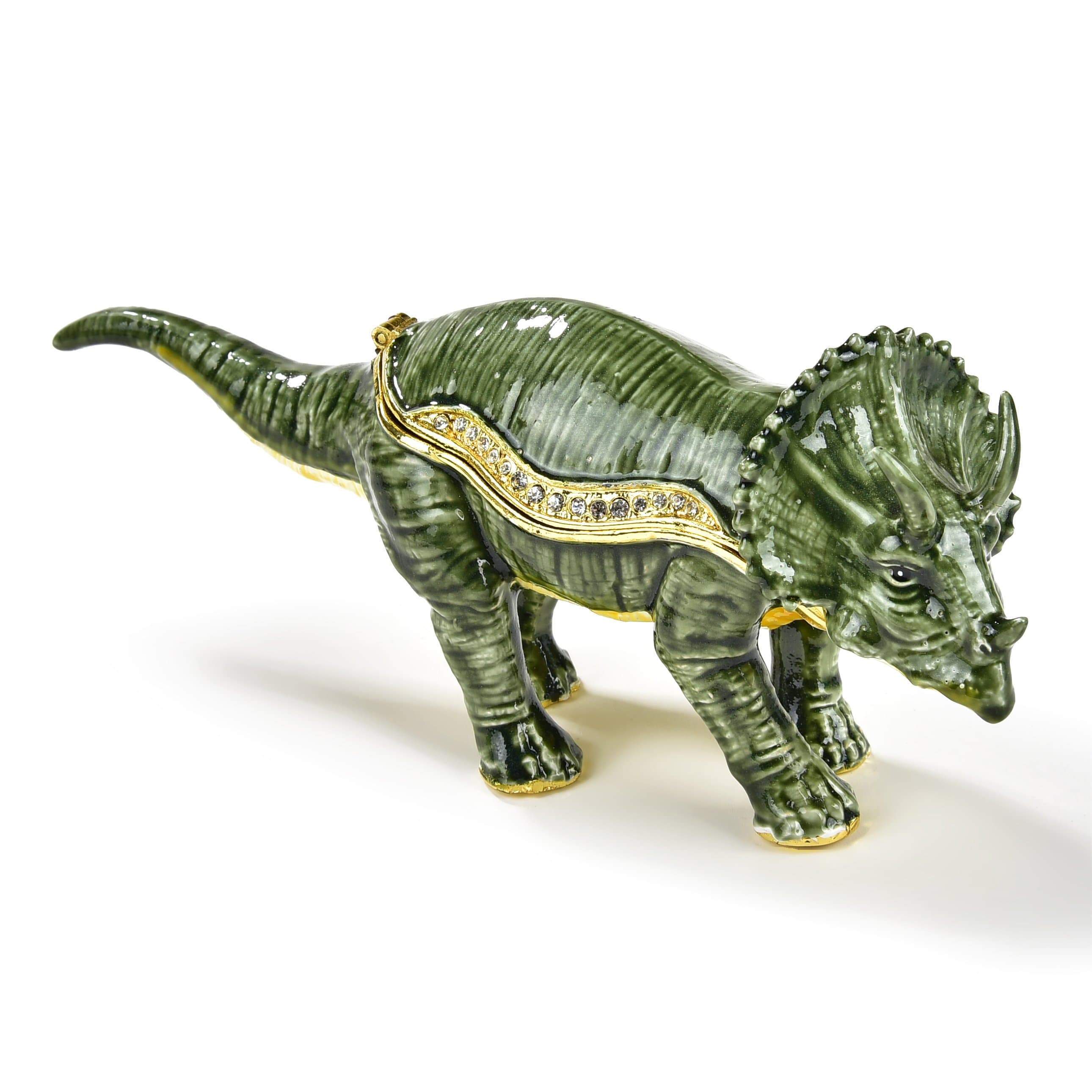 Kalifano Vanity Figurine Vanity Green Triceratops Figurine Keepsake Box made with Crystals SVA-053